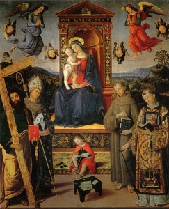 Madonna in trono e santi, 1506-1508, tecnica ad olio su tavola, 318 x 257 cm., chiesa di Sant’Andrea, Spello.